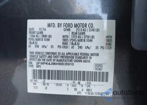 2017 Ford Edge Sel z USA, uszkodzony, nr VIN 2FMPK4J96HBB35910